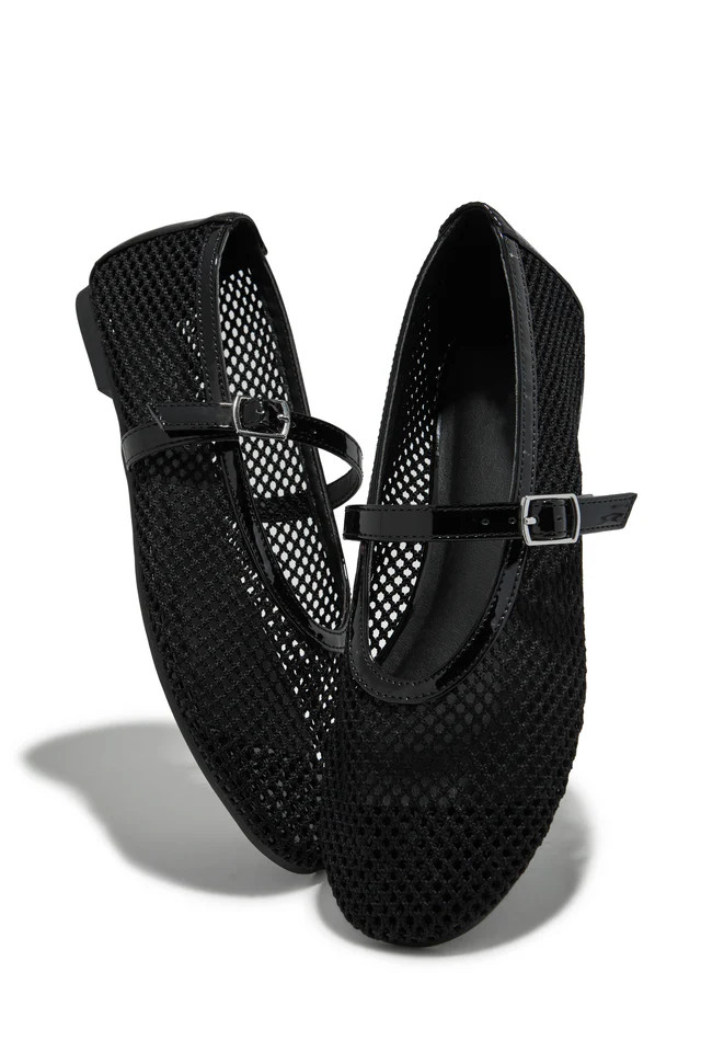 Miss Lola | Mariana Black Fishnet Flats | MISS LOLA