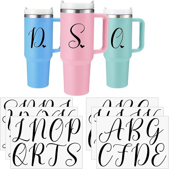 Honoson 6 Sheets UV DTF Cup Wrap Initial Letter Stickers with Heart Sticker Waterproof Custom Vin... | Amazon (US)