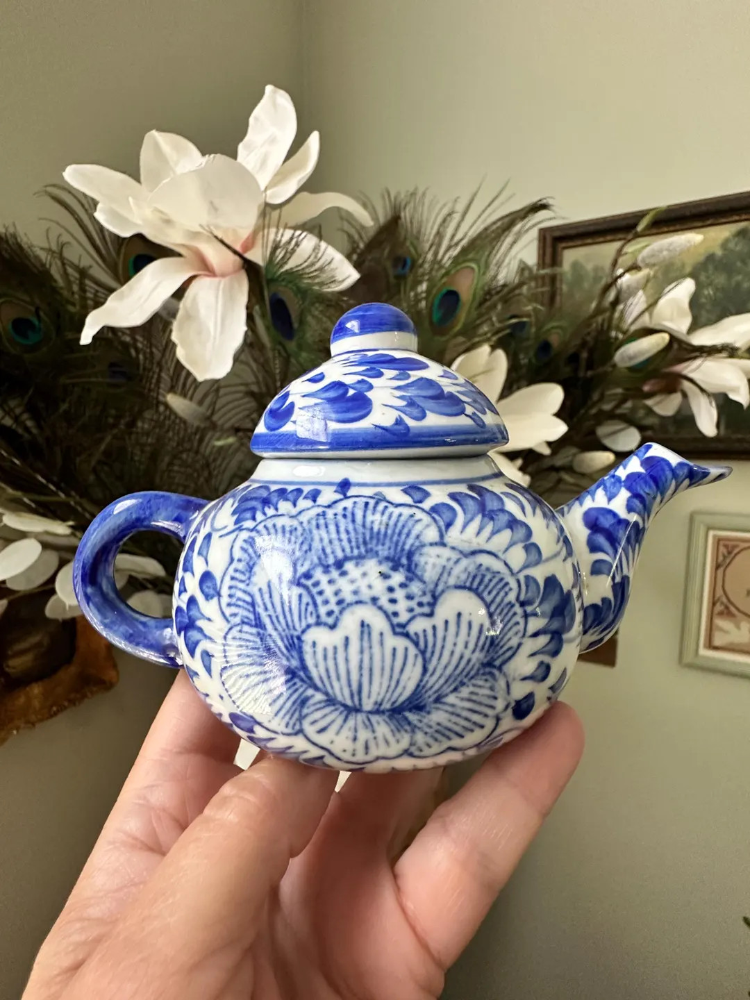 Vintage Blue and White Teapot - Hand Painted Porcelain, Peony Floral Motif, Chinoiserie Decor –... | Etsy (US)