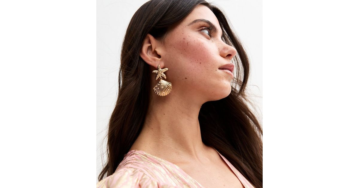 Gold Tone Faux Pearl Starfish Shell Drop Earrings | New Look | New Look (UK)