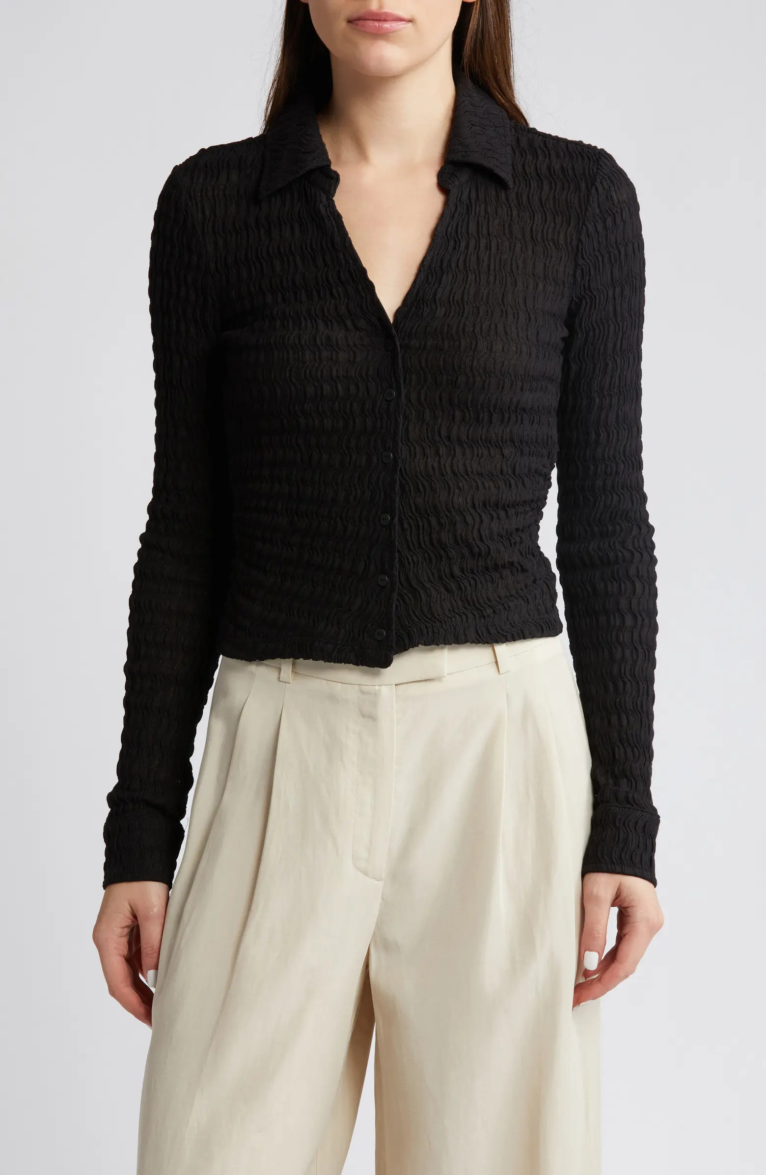 AllSaints Connie Textured Weave Button-Up Shirt | Nordstrom | Nordstrom