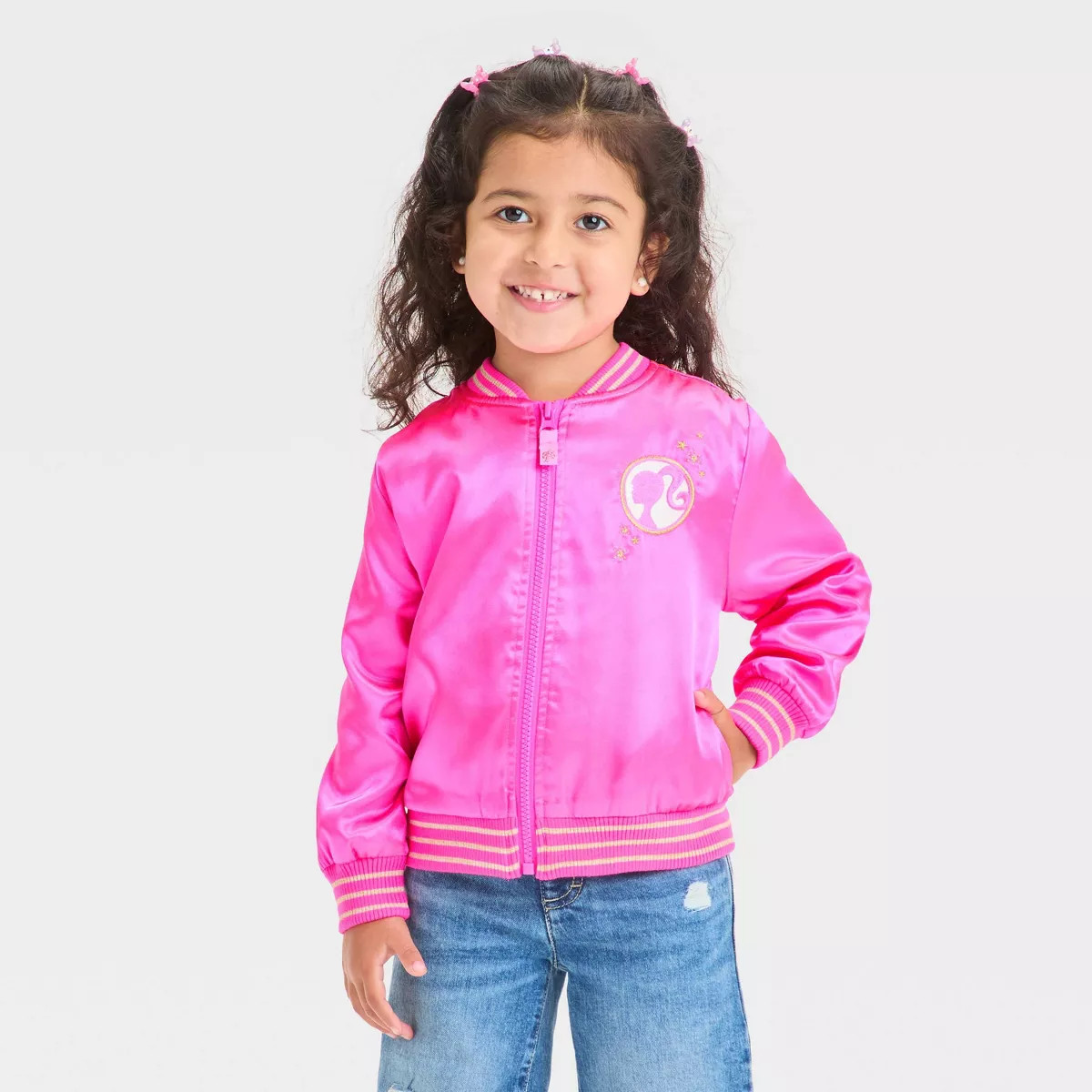 Toddler Girls' Mattel Barbie Zip-Up Bomber Jacket - Pink 5T | Target