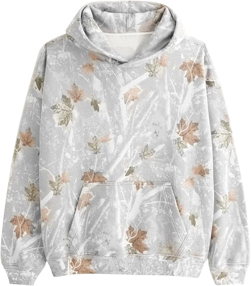 Womens Camo Hoodie Oversized Fleece Maple Leaf Hooded Sweatshirt Graphic Print Pullover Hoodies w... | Amazon (CA)