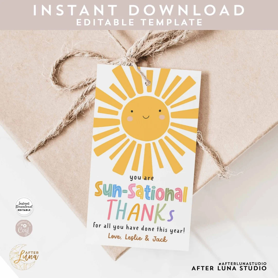 Editable Sun Sational Teacher Appreciation Gift Tags Sunshine School Out of Summer End of Year Su... | Etsy (US)
