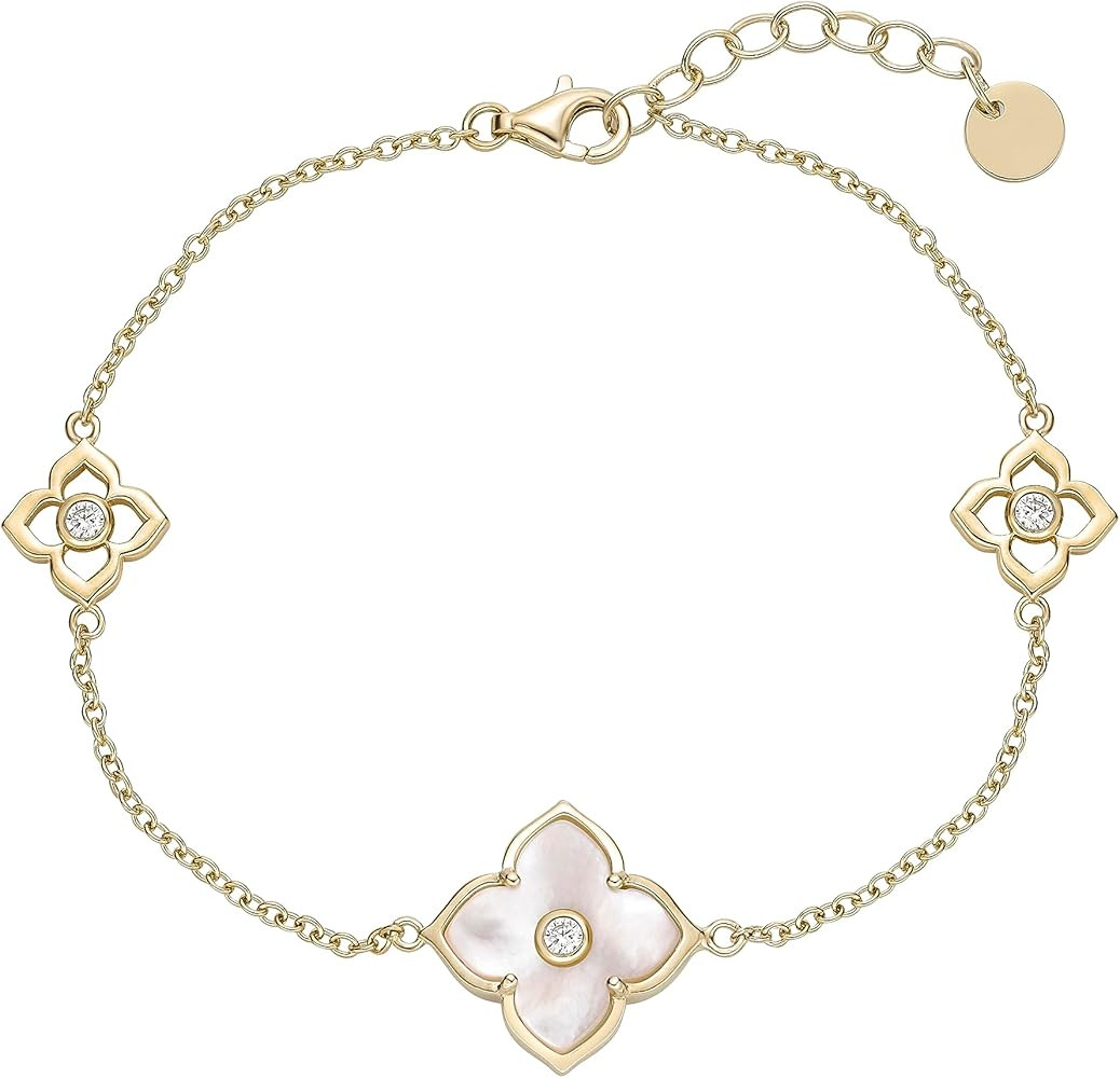 Lavari Jewelers Malachite, Black Onyx or Mother of Pearl and Cubic Zirconia Flower Bracelet for W... | Amazon (US)