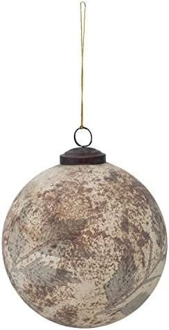 Creative Co-Op Glass Ball Ornament with Etched Leaf Pattern, Marbled Matte Cream and Brown | Amazon (US)