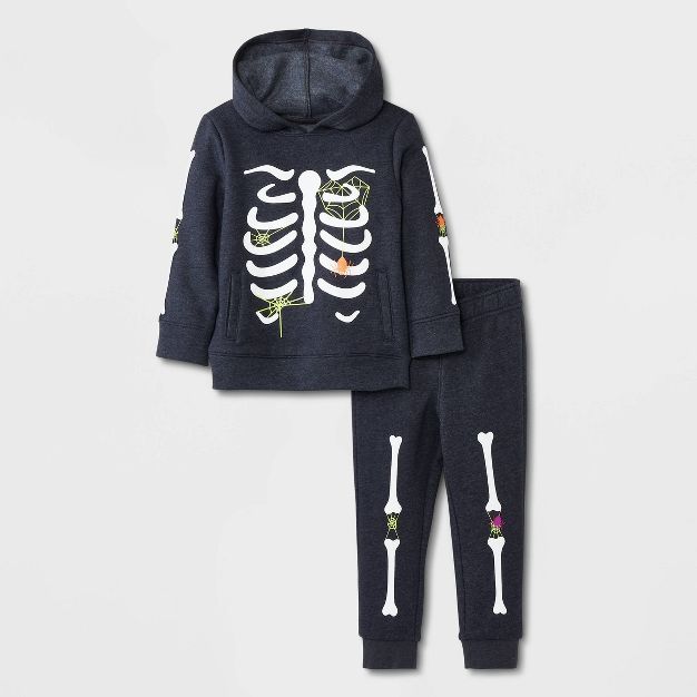 Toddler Boys' Halloween Skeleton Long Sleeve Fleece Hoodie and Jogger Set - Cat & Jack™ Black | Target