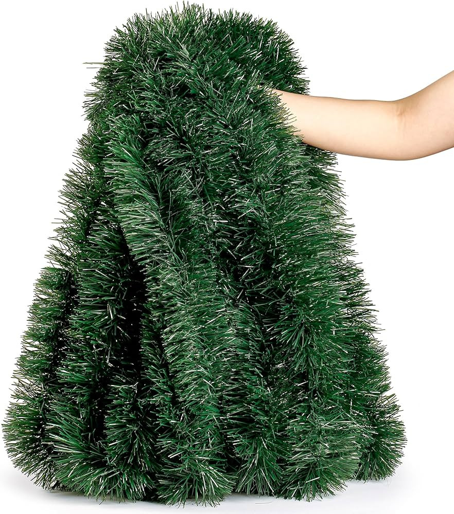 Sggvecsy 49.2Ft Christmas Dark Green Tinsel Garland Xmas Tree Decorations Christmas Metallic Twis... | Amazon (US)