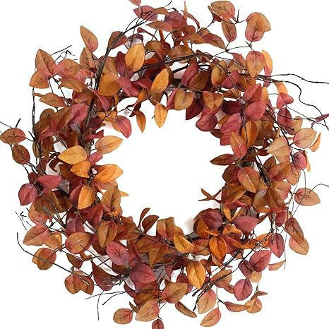 18" Fall Leaves Wreath for Front Door, Harvest and Thanksgiving Front Door Wreath with twig , Ora... | Amazon (US)