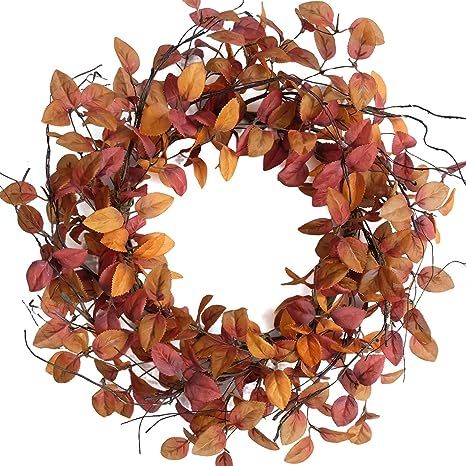 18" Fall Leaves Wreath for Front Door, Harvest and Thanksgiving Front Door Wreath with twig , Ora... | Amazon (US)