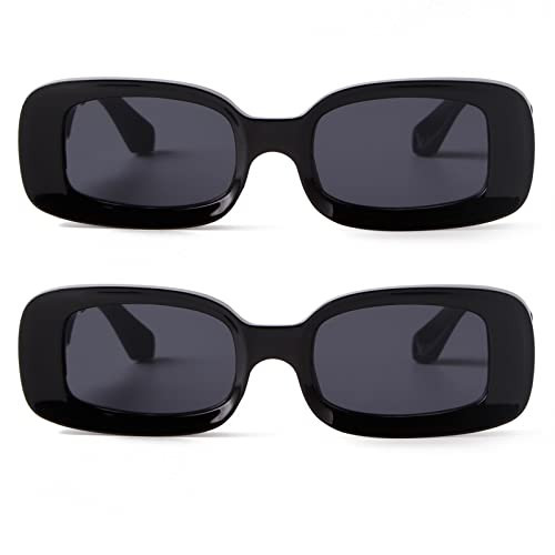 DQbhzh Trendy Y2K Rectangle Sunglasses for Women Men Retro 90s Sunglasses Thick Chunky Sun Glasses UV400 Protection Shades 2 Pack Black | Amazon (US)