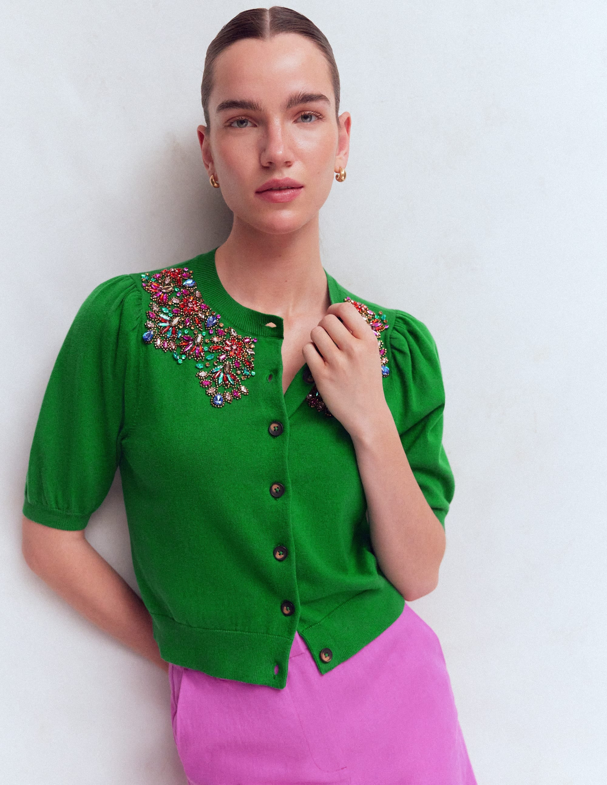 Nadia Embellished Cardigan-Green | Boden UK