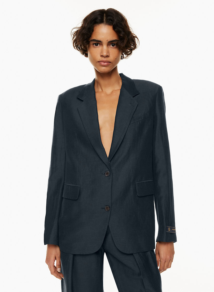 Aritzia Babaton Women's New Agency Linen Blazer in Dark Night Navy size Large | Aritzia