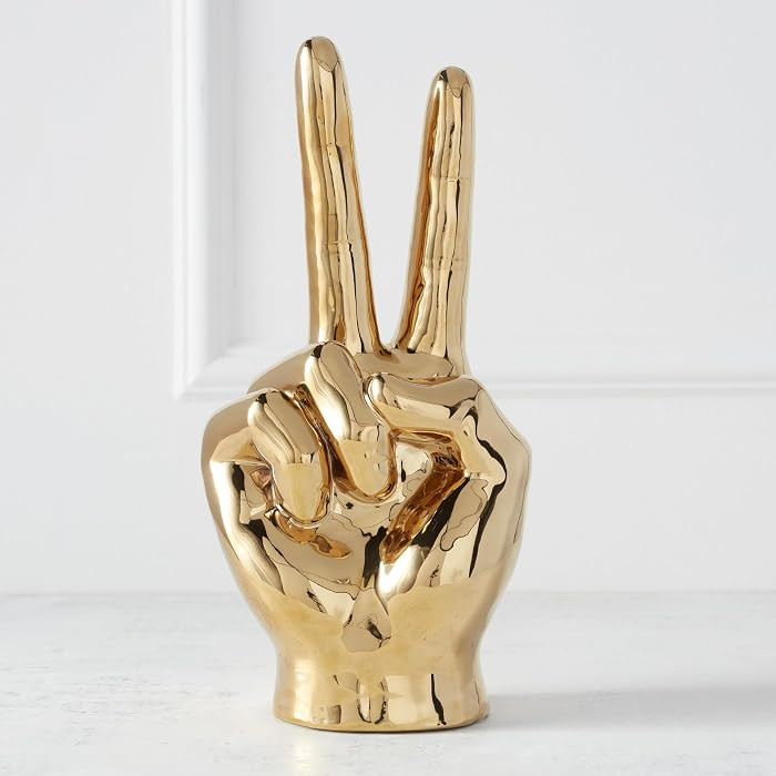 Ceramic Hand Sculpture, Gold Peace Sign Style | Amazon (US)