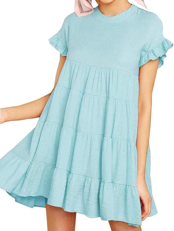 Joteisy - Mini vestido casual de manga corta con volantes para mujer | Amazon (US)