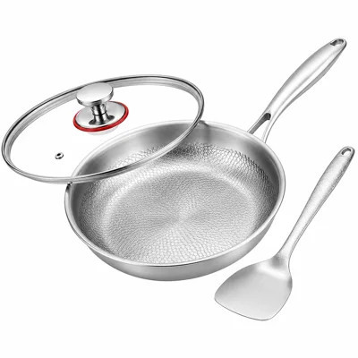 12.6-inch titanium hammered nonstick uncoated frying pan/wok/ skillet  with lid and cookware included.Suitable for induction cookers, gas stoves, oven | Wayfair North America