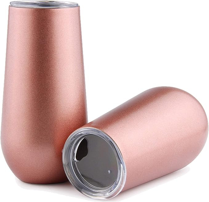 Sivaphe Champagne Flutes 6 Ounce with Lid Stainless Steel Rosegold Insulated Champagne 2 Pack | Amazon (US)