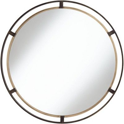 Uttermost Round Vanity Decorative Wall Mirror Rustic Distressed Bronze Antiqued Gold Frame 34" Wi... | Target