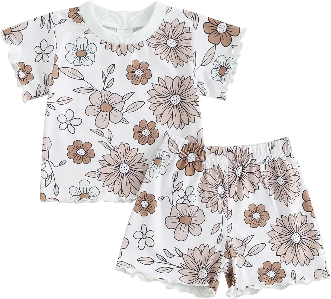 Toddler Baby Girl Clothes Summer Short Sleeve Floral Print T Shirt Tops + Elastic Shorts Set Infa... | Amazon (US)