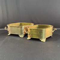 2 Unique Design Brass Planters With 4 Ornate Feet & Bamboo Handles, Beautiful Set Of Planters, Made in India | Etsy (US)