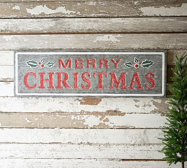 Painted Metal Merry Christmas Sign | Pottery Barn (US)