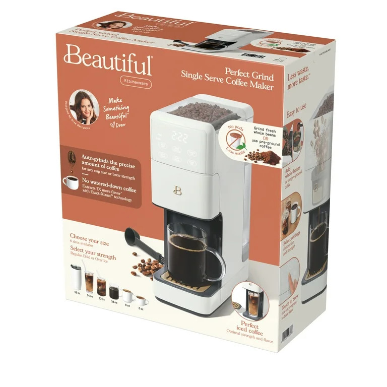 Beautiful Perfect Grind™ Programmable Single Serve Coffee Maker, White Icing by Drew Barrymore | Walmart (US)