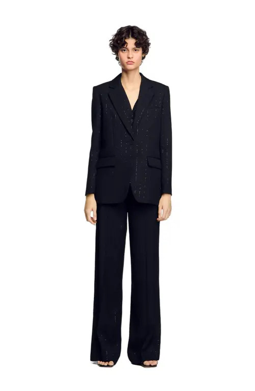 SANDRO Sequinned suit jacket in Black at Nordstrom, Size 42 Eu | Nordstrom