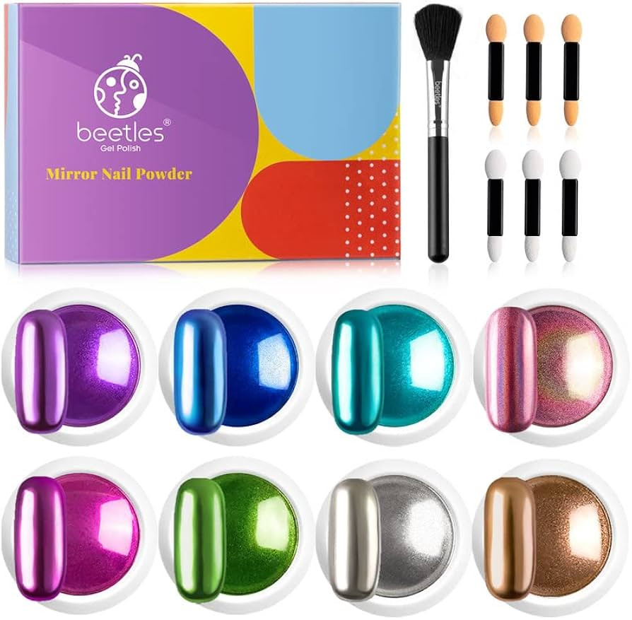 Beetles Chrome Nail Powder Mirror Effect Pink Purple Blue Green Nail Manicure Art Decoration Powd... | Amazon (US)