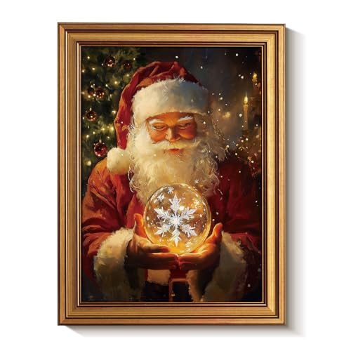 Bzstyleart Vintage Wall Art Decor,Vintage Chiristmas Wall Art Framed,12 x 16 Inch Framed Christmas Decorations Indoor Winter Decor,Christmas Santas Claus Holding a Glass Ball | Amazon (US)