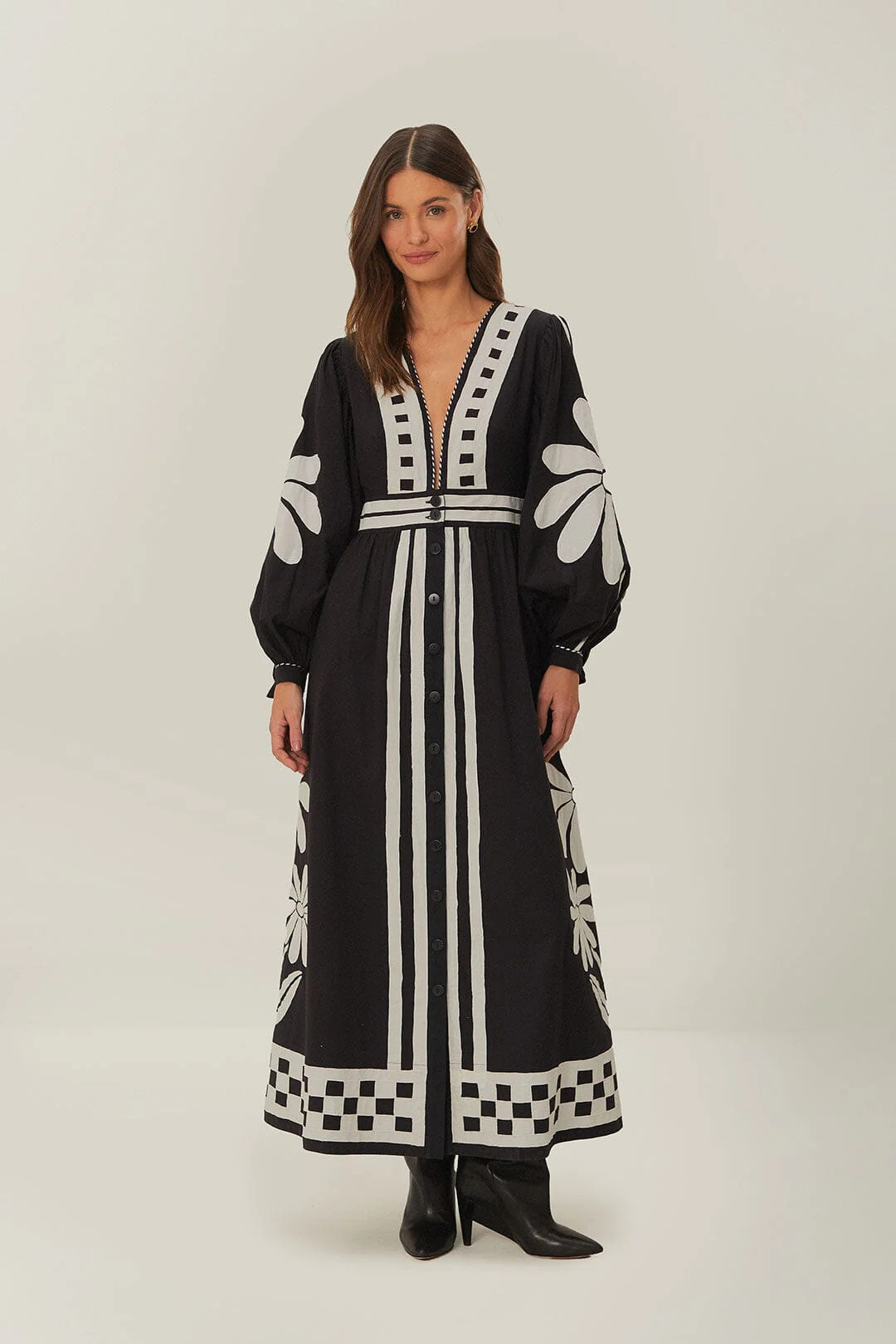 Black Nature Buttoned Maxi Dress | FarmRio (US)