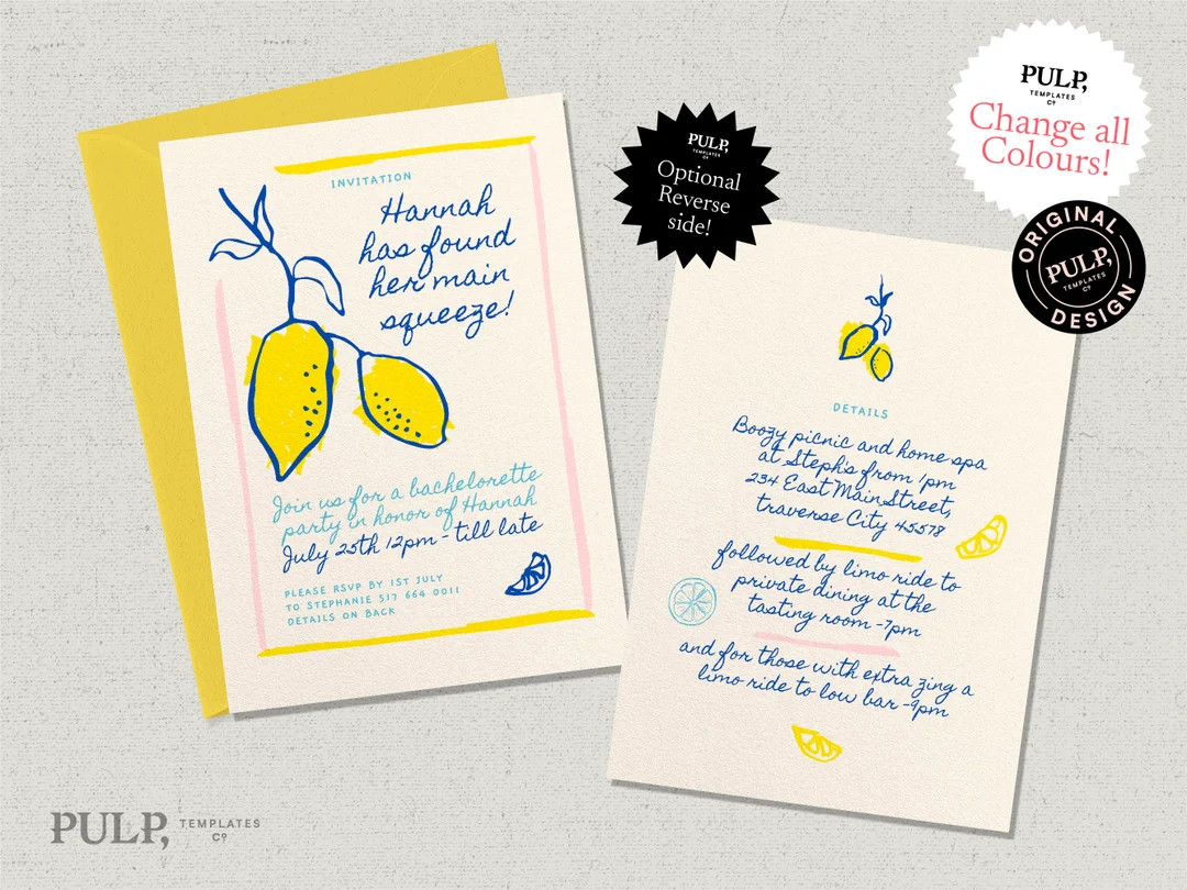 BACHELORETTE PARTY INVITATION Template Weekend Itinerary Hens Main Squeeze, Lemon Illustration Co... | Etsy (US)