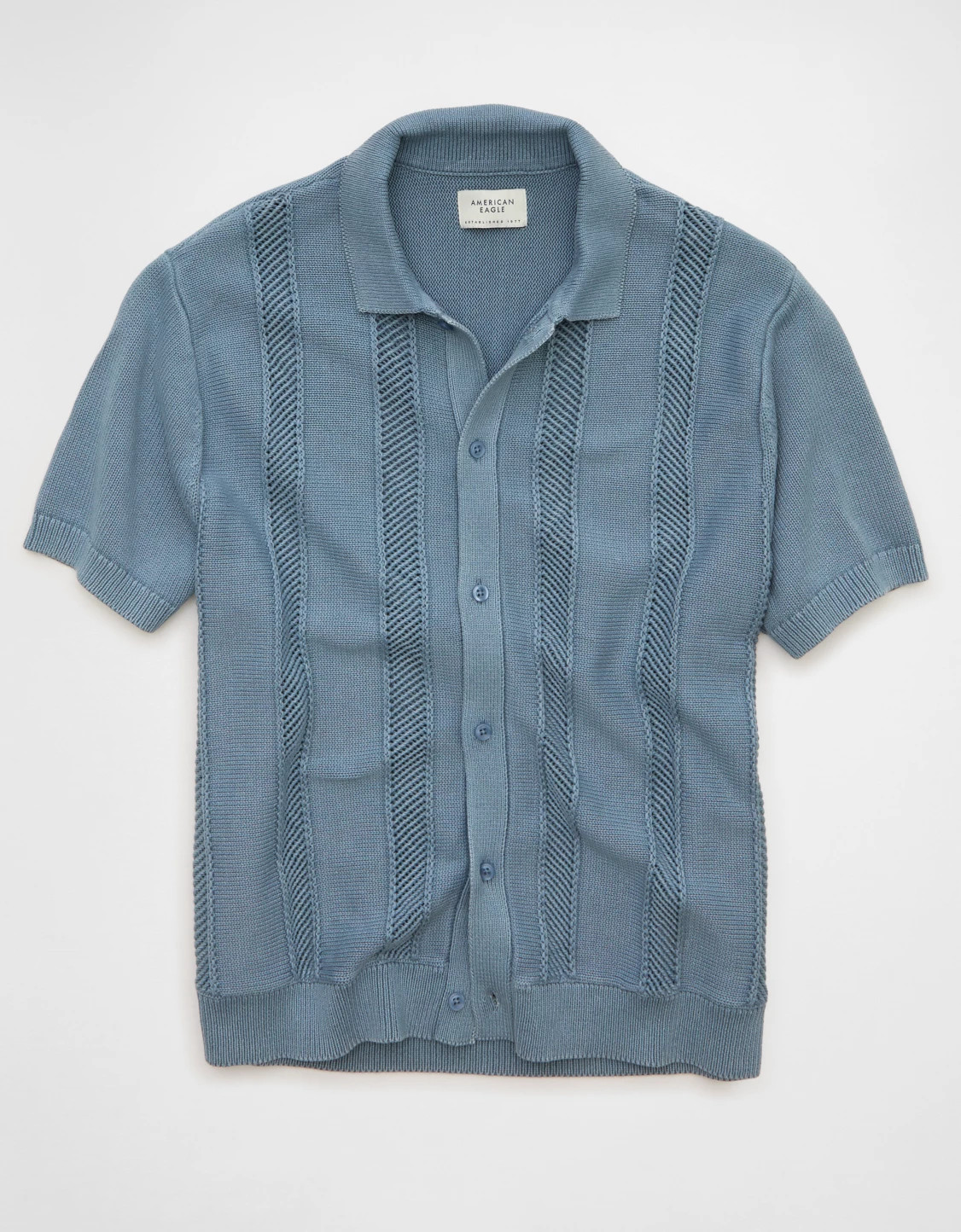 AE Garment-Washed Button-Up Sweater Polo | American Eagle Outfitters (US & CA)