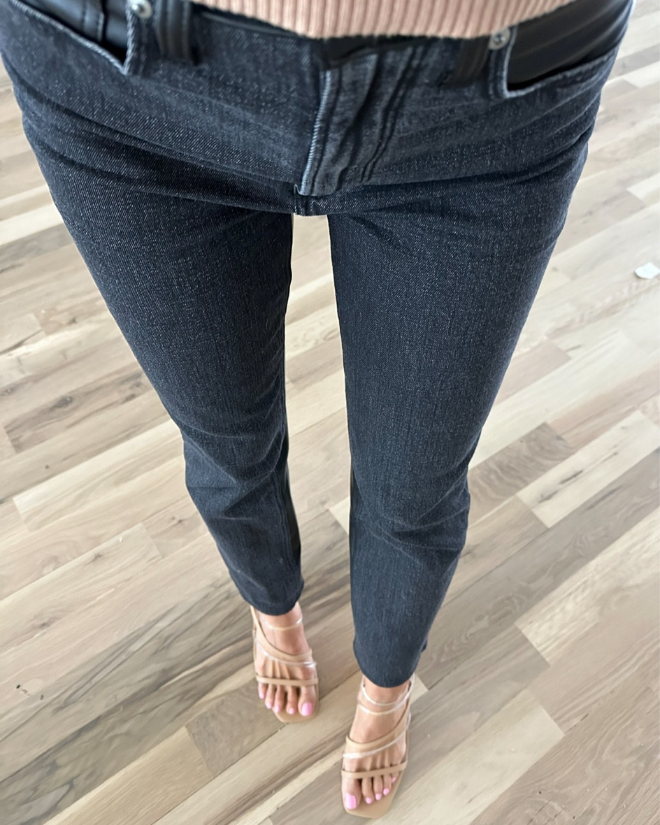 Black ripped jeans with coated baud and pocket code AFBELBEL size 24s Abercrombie nude and clear heels on sale 

#LTKunder50 #LTKsalealert #LTKunder100