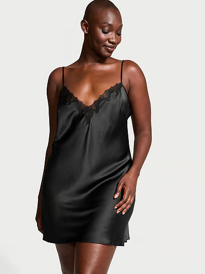 Very Sexy Satin Rose Lace-Trim Mini Slip Dress, Black, M - Women's Slips - Victoria's Secret | Victoria's Secret (US / CA )