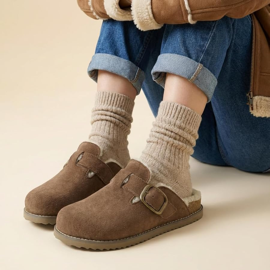 CUSHIONAIRE Blain Fur Genuine Suede Clogs for Women, Cozy Slip-On Womens Slippers with Detailed S... | Amazon (US)