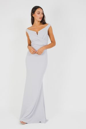 WalG Off Shoulder Grey Maxi Dress | TFNC