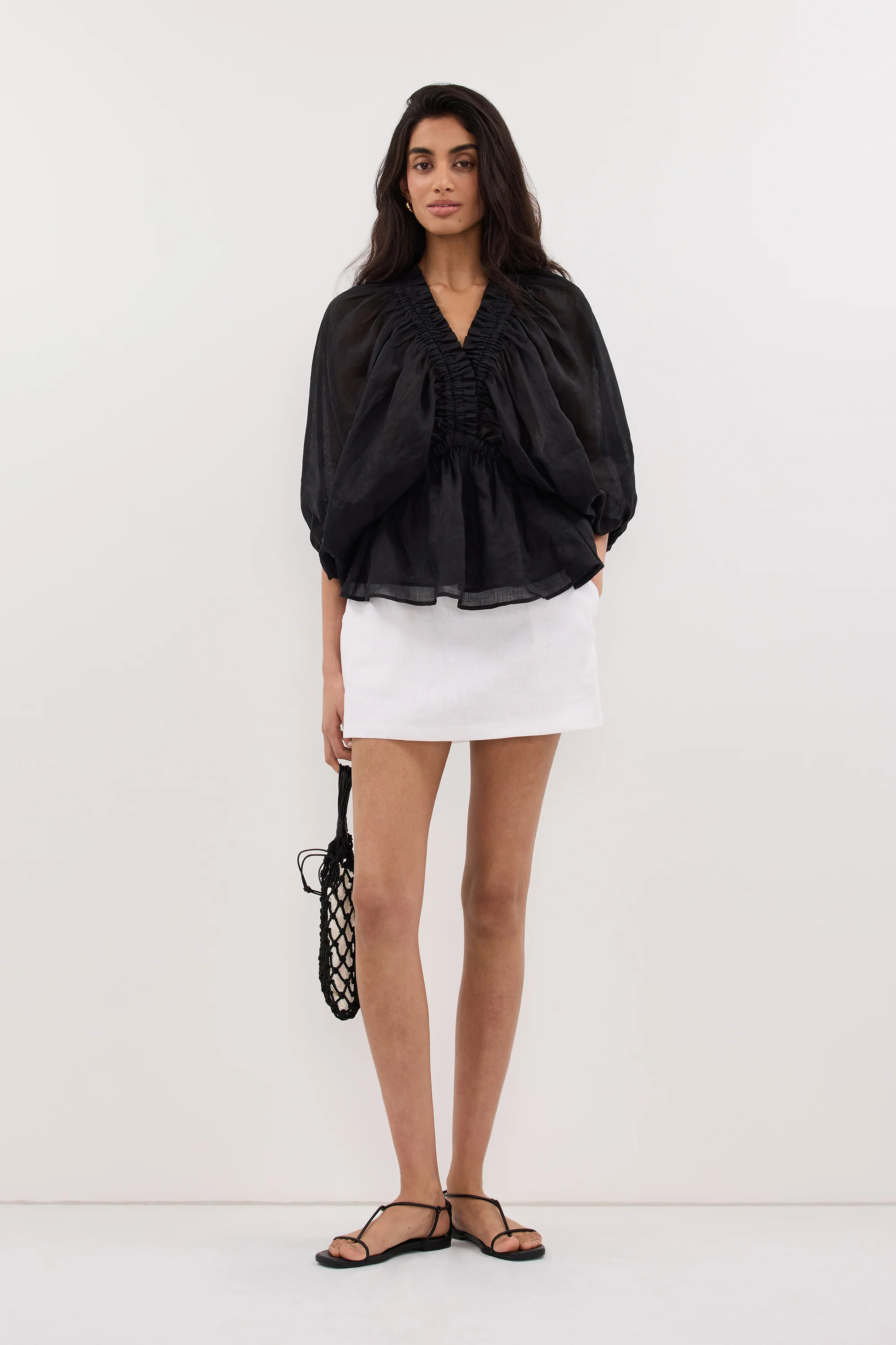 BRIELLE BLACK RAMI SLEEVED TOP | DISSH