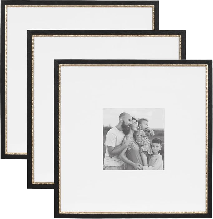 Kate and Laurel Wilbanks Traditional Square Picture Frame Set of 3, 18 x 18 matted to 8 x 8, Black and Gold, Vintage Three-Piece Frame Set for Gallery Wall Frame Set in Living Room Wall Decor | Amazon (US)