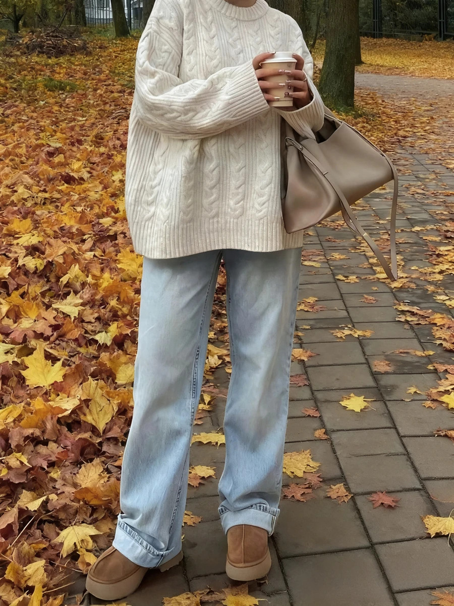 Vivid Style Women's Crew Neck Sweater, Twist Knit Fabric, Solid Color Minimalist Casual, Sporty C... | SHEIN