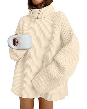 LILLUSORY Womens Turtleneck Oversized Chunky Sweaters Dress Long Knit Cashmere Tunic Pullover Swe... | Amazon (US)