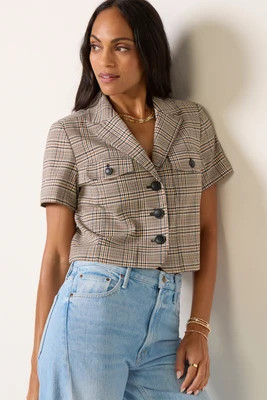 EVEREVE Women's Mallory Short Sleeve Blazer, Size XL, Creammulti Brown | Evereve