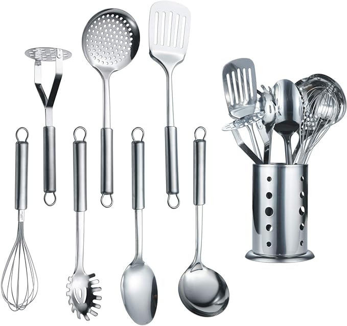 Berglander Cooking Utensil Set 8 Piece, Stainless Steel Kitchen Tool Set with Stand,Cooking Utens... | Amazon (US)