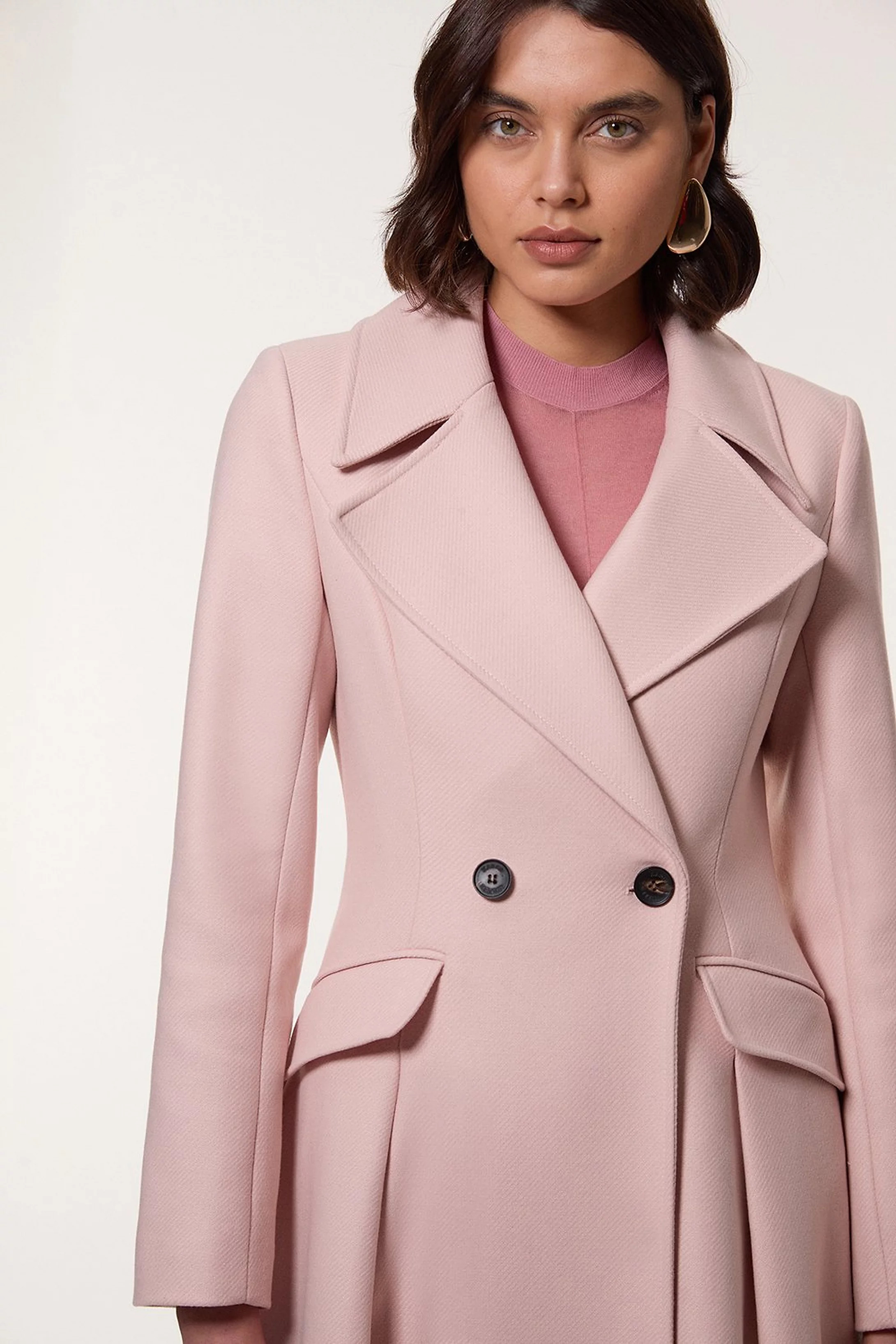Italian Manteco Wool Blend Tailored Flared Skirt Maxi Coat | Karen Millen | Karen Millen US
