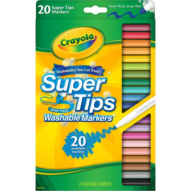 Crayola Super Tip Washable Marker Set, School Supplies, 20-Colors, Child Ages 3+ - Walmart.com | Walmart (US)