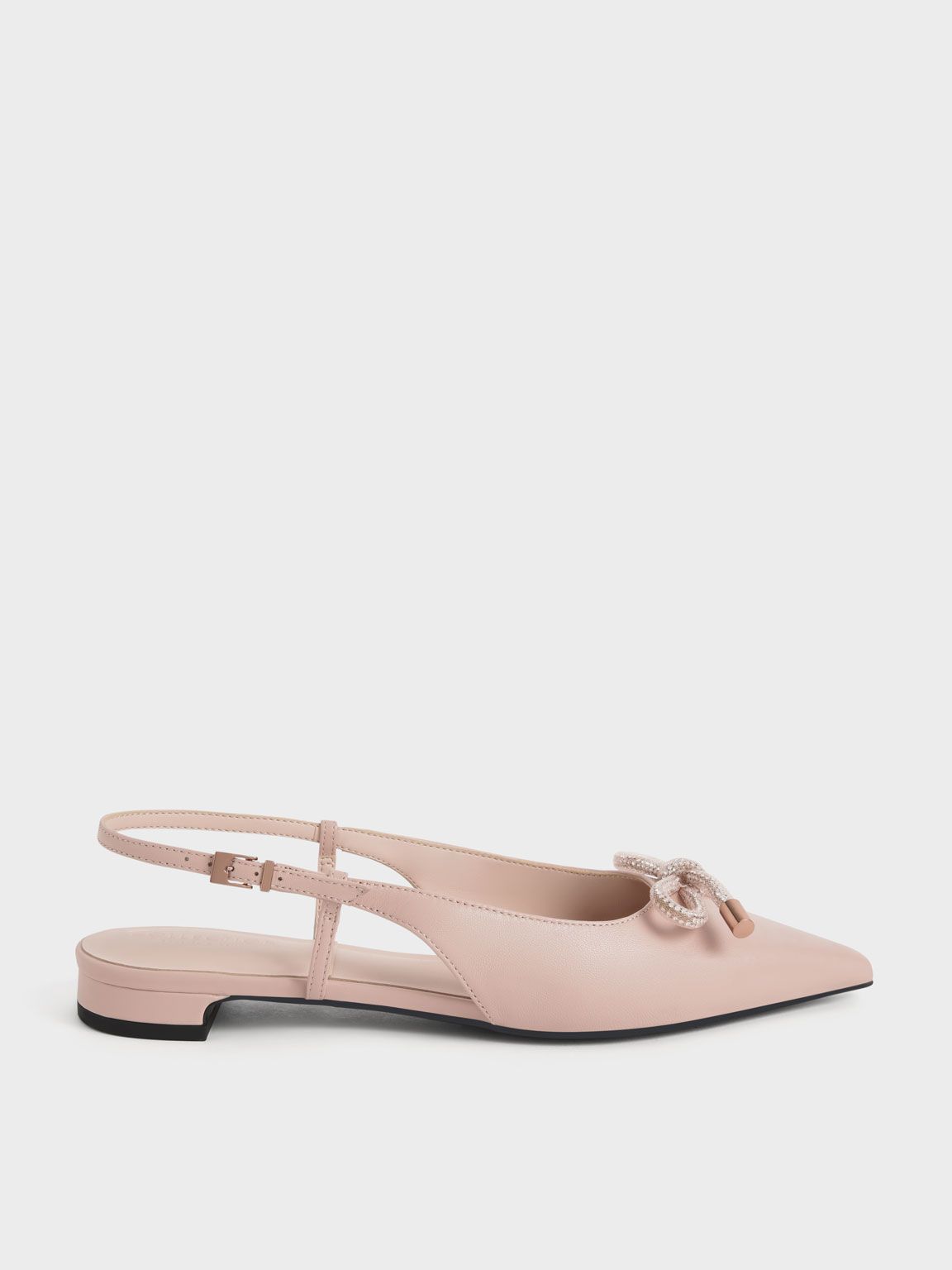 Nude Gem-Embellished Bow-Tie Slingback Flats | CHARLES & KEITH | Charles & Keith CA
