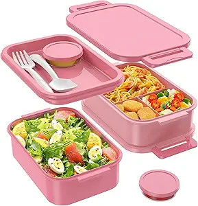 Jelife Bento Lunch Box for Adults - 3 Layers Leak-Proof Stackable Bento Box for Adults, 72oz Larg... | Amazon (US)