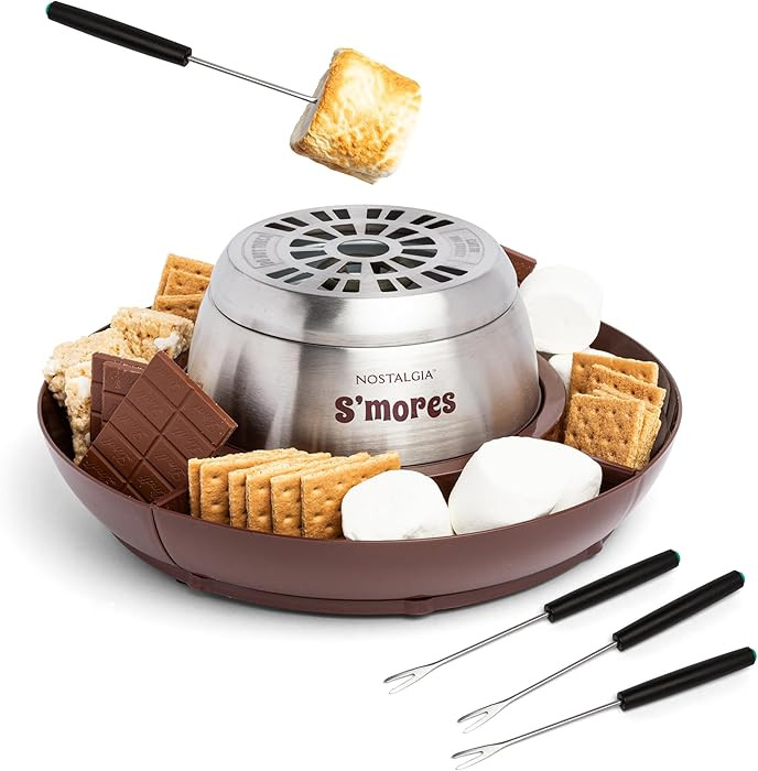 Nostalgia Indoor Electric Stainless Steel S'Mores Maker with 4 Lazy Susan Compartment Trays for G... | Amazon (US)