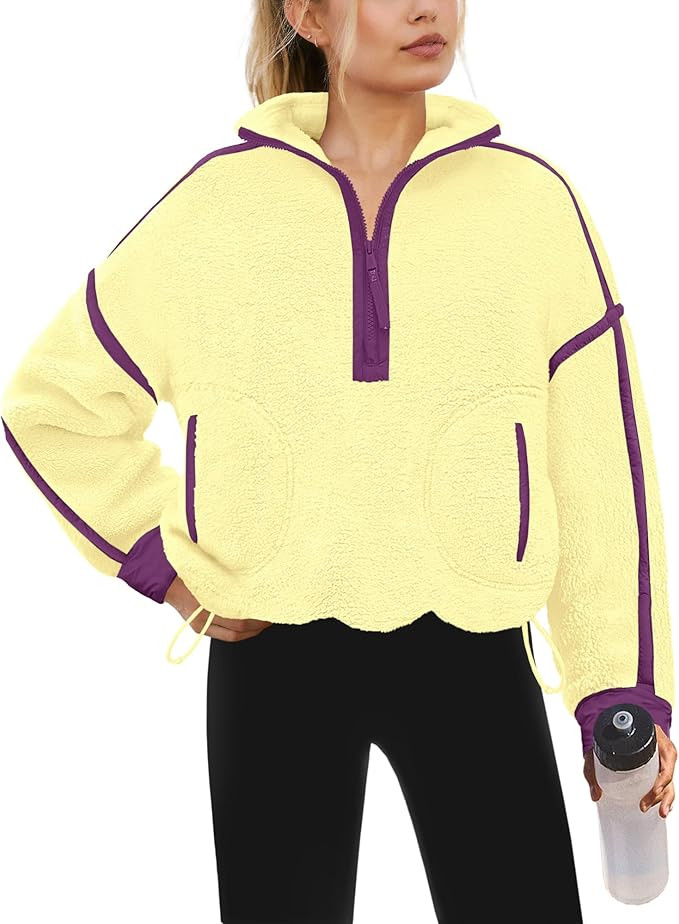 Yanekop Womens Quarter Zip Pullover Sherpa Fleece Jacket Oversized Zip Up Sweatshirt Half Zip Pul... | Amazon (US)