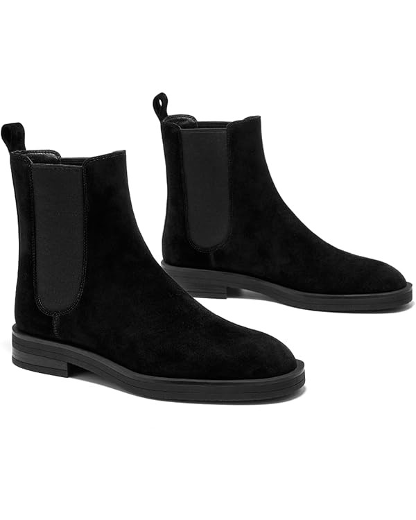 BEAU TODAY Chelsea Boots Women Elastic Fur Suede Boots for Women Retro Low Heel Slip on Fall Wint... | Amazon (US)