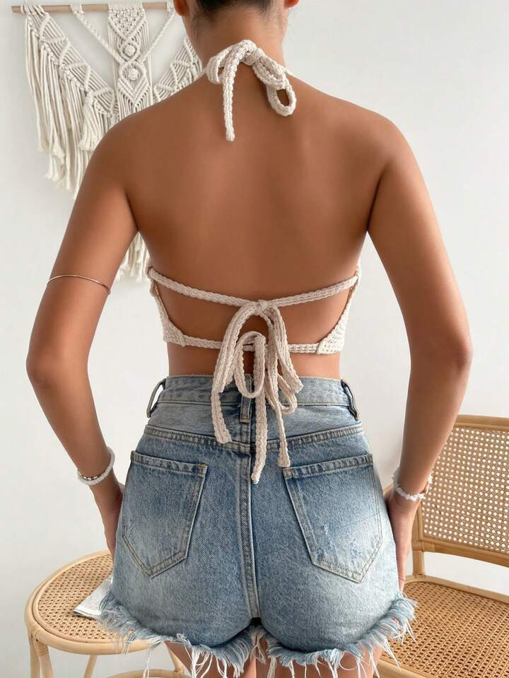 SHEIN VCAY Sommer Tank Top für Damen mit einfarbiger Halfter - Neckholder, Rückenfrei, Schleife... | SHEIN